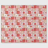 Schattige kerstfeest rood roze cadeaupapier (Vlak)