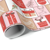 Schattige kerstfeest rood roze cadeaupapier (Rol Hoek)