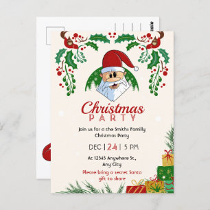 Schattige Kerstfeest Santa Feestelijk Elegant Bloe Briefkaart