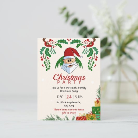 Schattige Kerstfeest Santa Feestelijk Elegant Bloe Briefkaart (Staand voorkant)