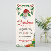 Schattige Kerstfeest Santa Feestelijk Elegant Bloe Kaart (Staand voorkant)