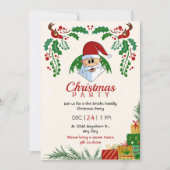 Schattige Kerstfeest Santa Feestelijk Elegant Bloe Kaart (Voorkant)