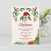 Schattige Kerstfeest Santa Feestelijk Elegant Bloe Kaart (Staand voorkant)