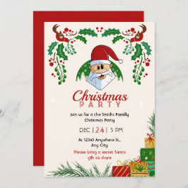 Schattige Kerstfeest Santa Feestelijk Elegant Bloe Kaart