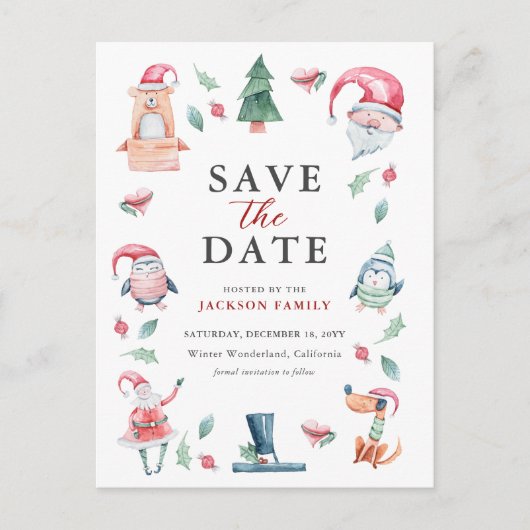 Schattige kerstfeest Save the Date Feestdagenkaart (Voorkant)