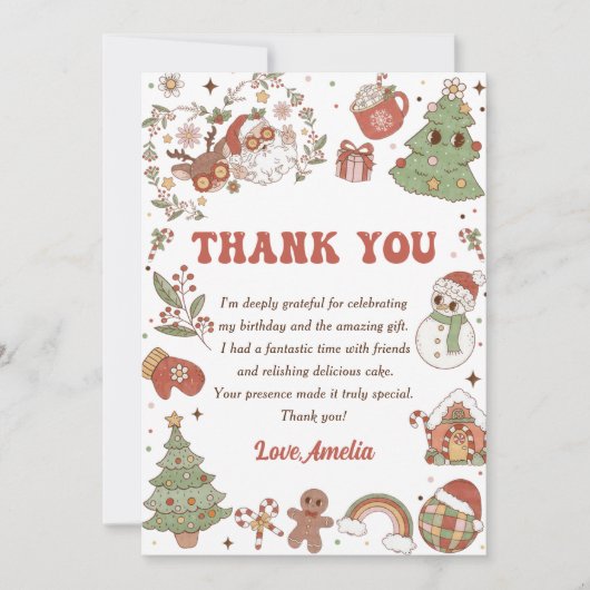 Schattige kerstfeest verjaardagsfeestje bedankje kaart (Voorkant)