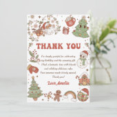 Schattige kerstfeest verjaardagsfeestje bedankje kaart (Staand voorkant)