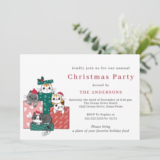 Schattige kerstfeest voor katten kaart (Staand voorkant)