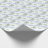 Schattige kerstfeestdag blauw lint Holly Gift Cadeaupapier (Hoek)