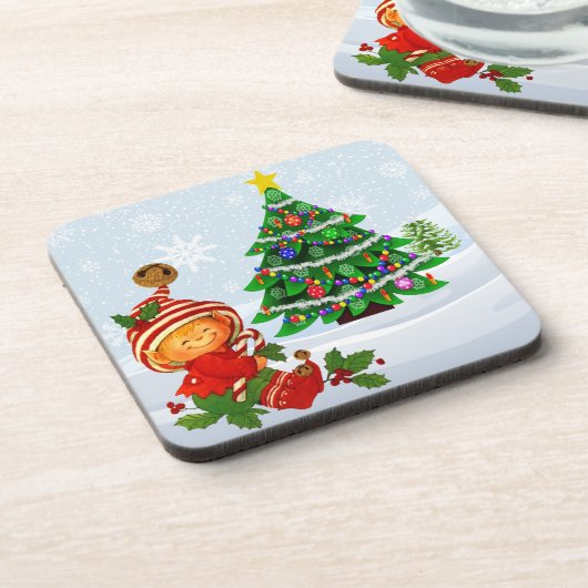 Schattige kerstfeestdag Elf Beverage Coaster Bier Onderzetter (Linkerzijde)