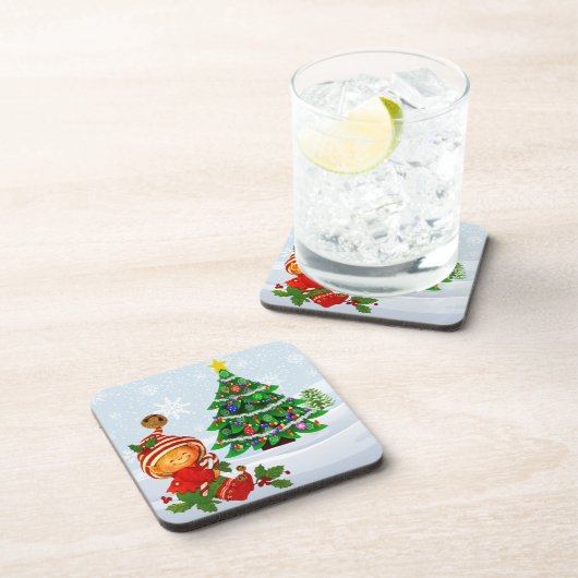 Schattige kerstfeestdag Elf Beverage Coaster Bier Onderzetter (Rechterzijde)