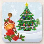 Schattige kerstfeestdag Elf Beverage Coaster Bier Onderzetter (Voorkant)