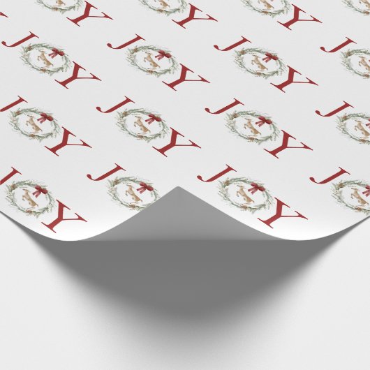 Schattige kerstfeestdag Rood JOY Wreatcadeau Cadeaupapier (Hoek)