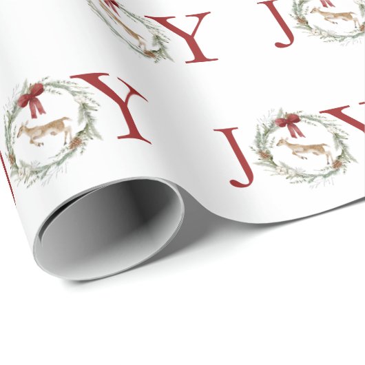 Schattige kerstfeestdag Rood JOY Wreatcadeau Cadeaupapier (Rol Hoek)