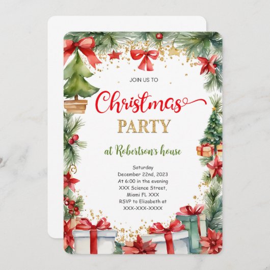 Schattige kerstfeestje kaart (Voorkant / Achterkant)