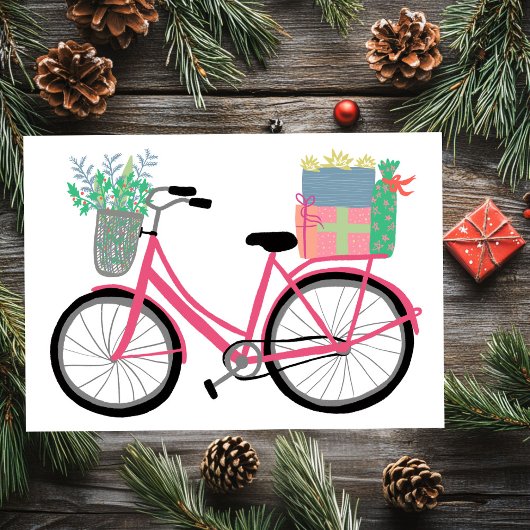 Schattige Kerstfietsgeschenken Roze Vakantie Kaart