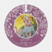 Schattige kerstfoto van Plum Glas Ornament (Voorkant)