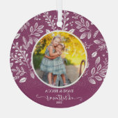 Schattige kerstfoto van Plum Glas Ornament (Achterkant)