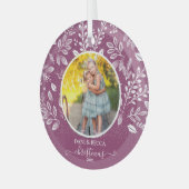 Schattige kerstfoto van Plum Glas Ornament (Voorkant links)