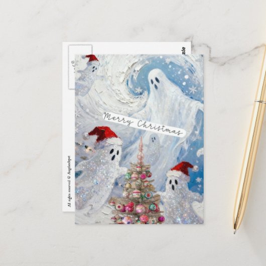 Schattige Kerstgeesten Briefkaart (Voorkant / Achterkant in situ)