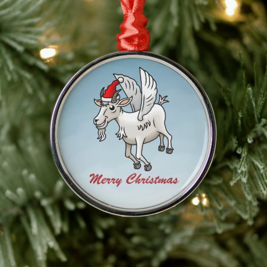 Schattige Kerstgeit Metalen Ornament (Boom)