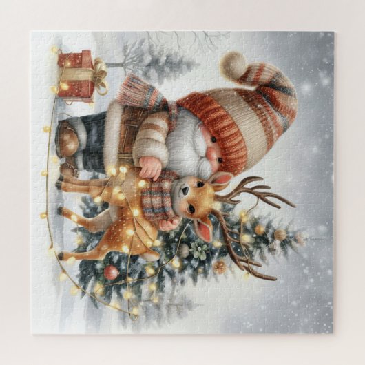 Schattige kerstgnoom legpuzzel (Horizontaal)