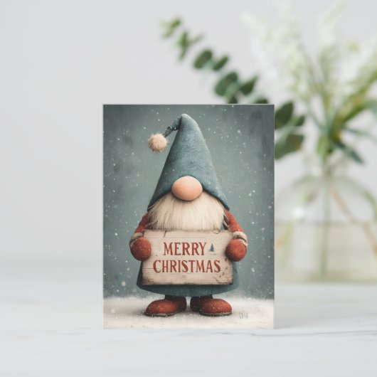 Schattige kerstgnoom met "Merry Christmas" Briefkaart (Staand voorkant)