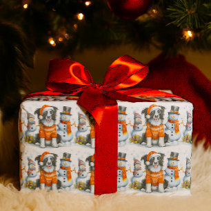 Schattige Kerstgrens Border Collie-hond en Sneeuwm Cadeaupapier