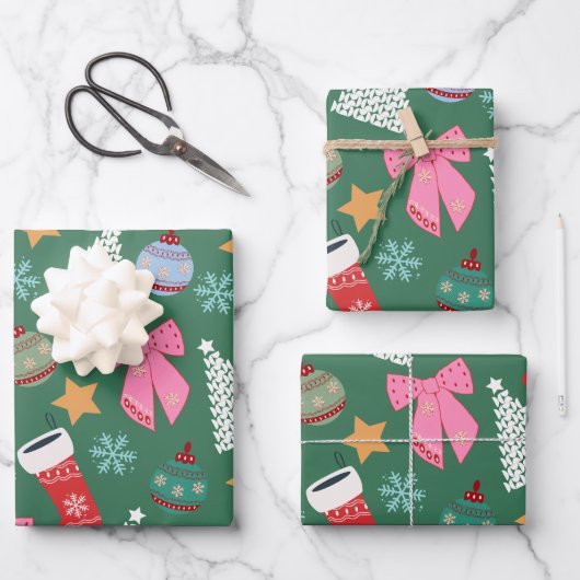 Schattige kerstgroen inpakpapier vel (Voorkant)