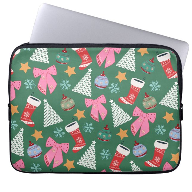 Schattige kerstgroen laptop sleeve (Voorkant)