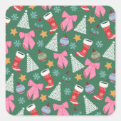 Schattige kerstgroen vierkante sticker (Voorkant)
