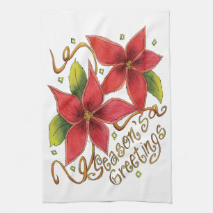 Schattige kerstgroeten met poinsettia's theedoek