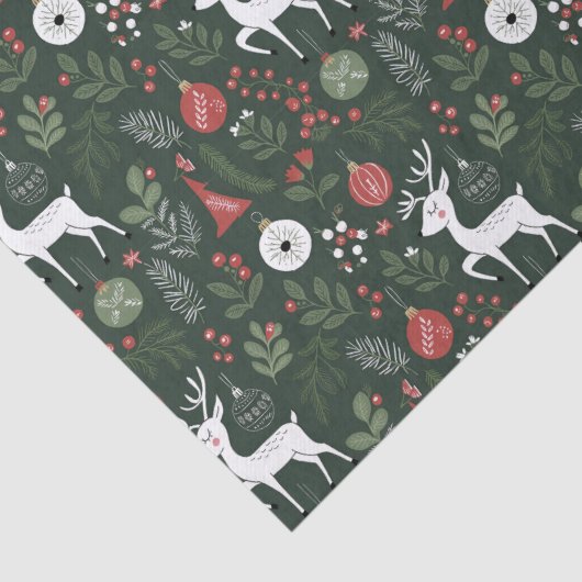 Schattige kersthert in bosboom rood groen tissuepapier (Detail)