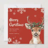 Schattige kersthert met gewei en bloemkroon feestdagenkaart (Voorkant)