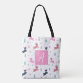 Schattige Kerstherten en Bomen Monogram Wit Tote Bag (Achterkant)