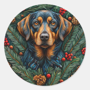Schattige kersthond Feestelijke Holiday Puppy Desi Ronde Sticker