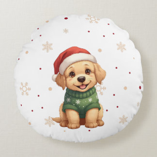 Schattige Kersthond - Feestelijke Puppy Kerstmis Rond Kussen