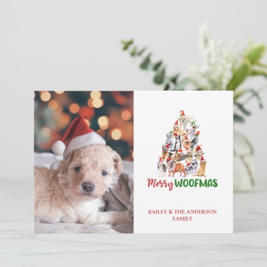 Schattige Kersthond Fijne Kerstdagen Huisdier Foto Feestdagenkaart (Staand voorkant)