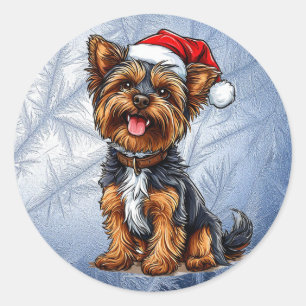 Schattige Kersthond met een Kerstmannenhoed Ronde Sticker