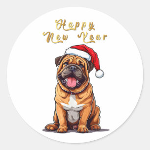 Schattige Kersthond met een Kerstmannenhoed Ronde Sticker