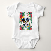 Schattige Kersthond met Poinsettias Romper (Voorkant)