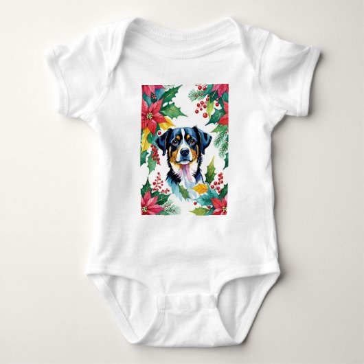 Schattige Kersthond met Poinsettias Romper (Voorkant)