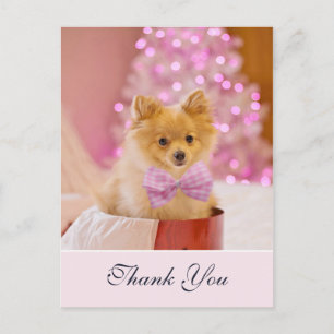 Schattige Kersthond met Roze Strik Foto Bedankt Briefkaart