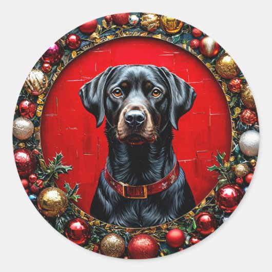 Schattige kersthond ronde sticker (Voorkant)