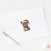 Schattige kersthond ronde sticker (Envelop)