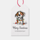 Schattige Kersthond Schets Illustratie Cadeaulabel (Voorkant)