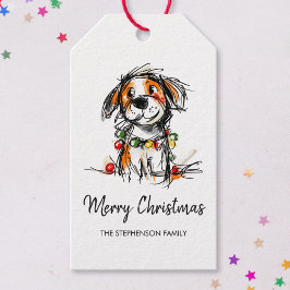 Schattige Kersthond Schets Illustratie Cadeaulabel