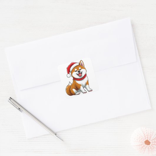 Schattige kersthond vierkante sticker (Envelop)