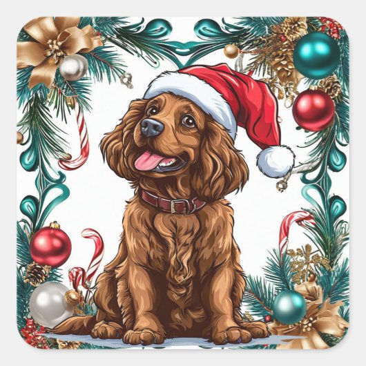Schattige kersthond vierkante sticker (Voorkant)