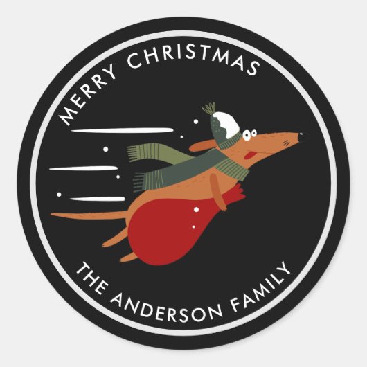 Schattige kersthond  zwart ronde sticker (Voorkant)